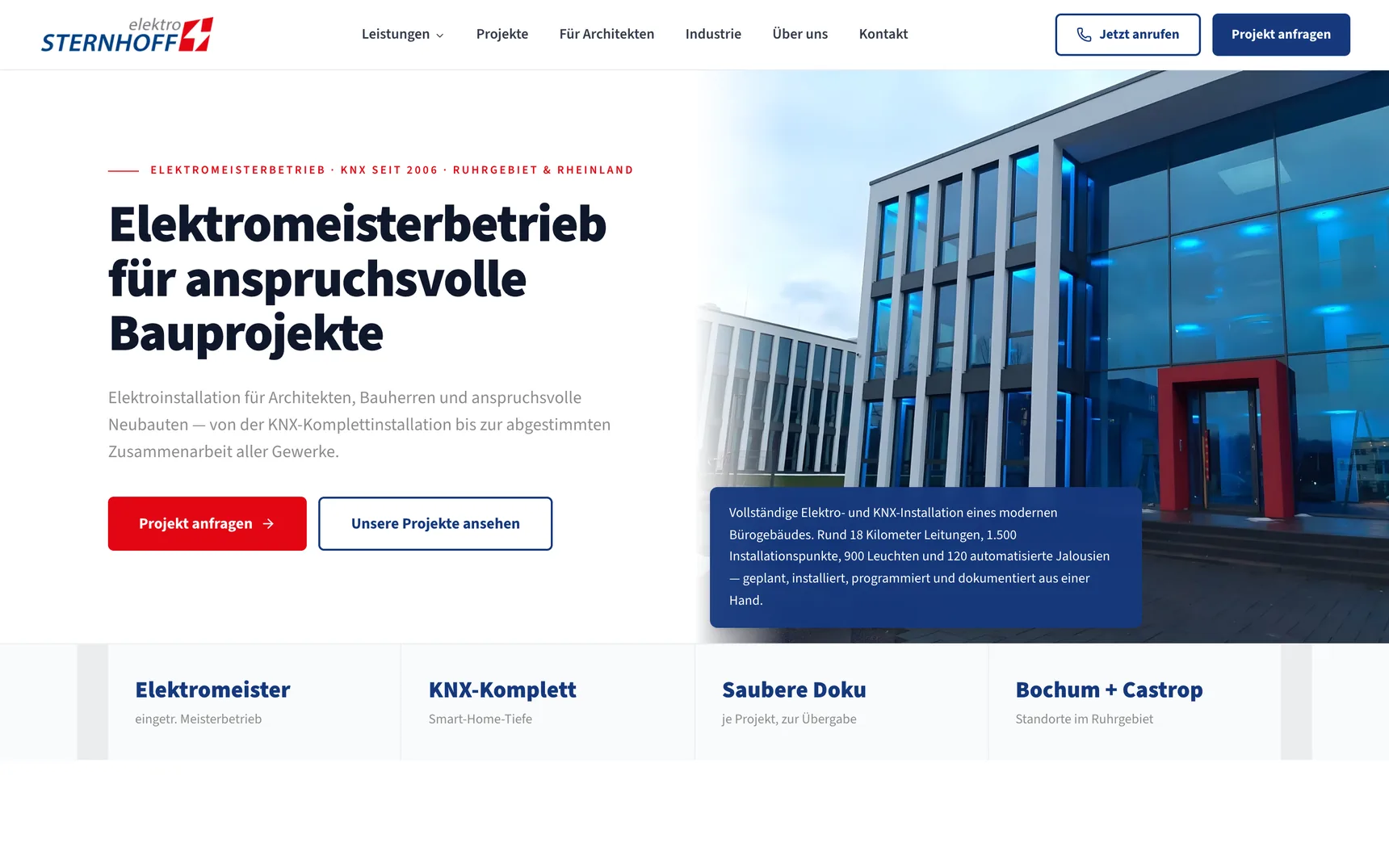 Startseite eines Elektromeisterbetriebs